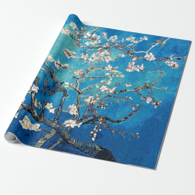 Papel De Regalo Flores de Almendro Turquesa Brillante de Vincent V (Desenrollado)