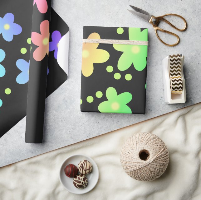 Papel De Regalo Flores de arcoiris extravagantes (Artesanía)