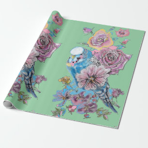 Papel De Regalo Flores de arte de los Rosas de Blue Budgie