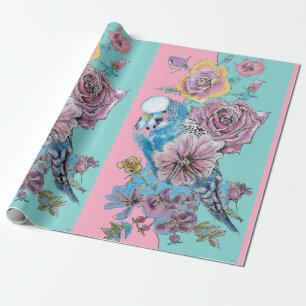 Papel De Regalo Flores de arte de los Rosas de Blue Budgie