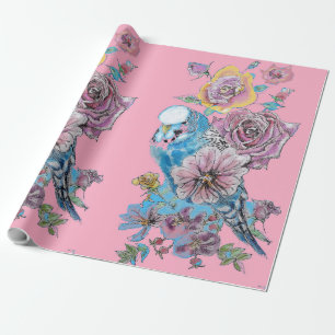 Papel De Regalo Flores de arte de los Rosas de Blue Budgie