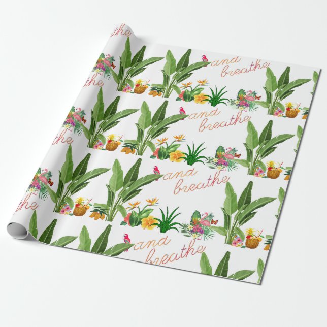Papel De Regalo flores de ave tropicales motivadoras (Desenrollado)