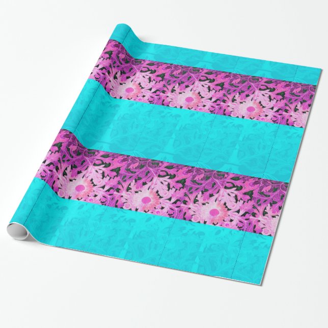 PAPEL DE REGALO FLORES DE AZUL VERDE AZULADO ROJO (Desenrollado)