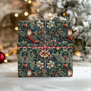 Papel De Regalo Flores de bosque pájaros Navidad de William Morris