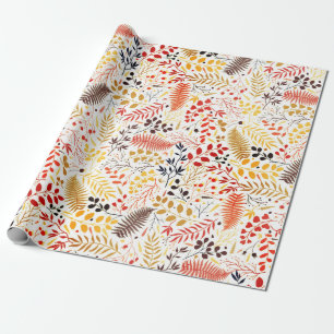 Papel De Regalo Flores de bosque silvestre helechos hongos follaje