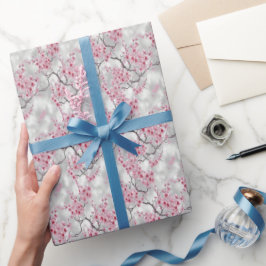Papel De Regalo Flores de cerezo rosa y plateado de lujo