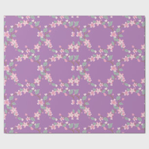 Papel De Regalo Flores de cerezo rosadas sobre fondo púrpura.