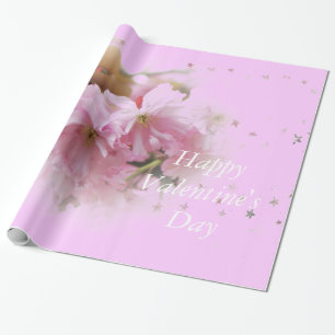 Papel De Regalo Flores de cerezo rosado feliz Día de San Valentín 