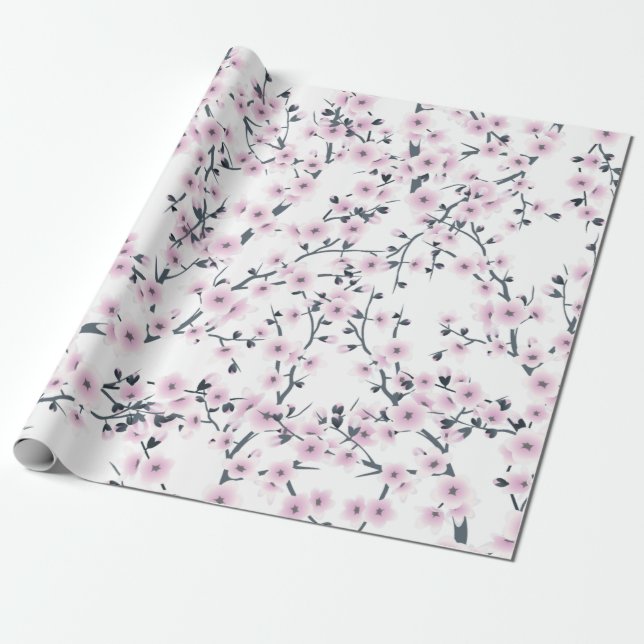 Papel De Regalo Flores de cerezo sakura patrón rosa blanco (Desenrollado)