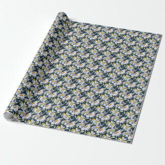 Papel De Regalo Flores De Chamomile: Acuarela Azul Oscuro.