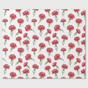 Papel De Regalo Flores de clavel rojo en acuarela sobre blanco