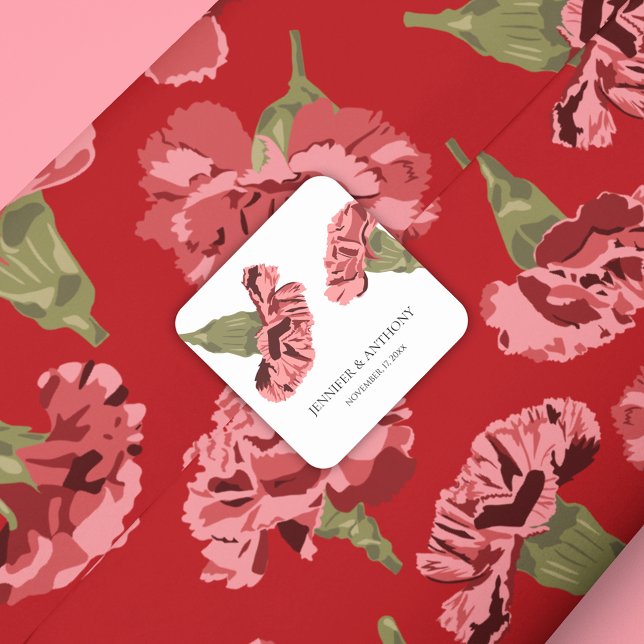 Papel De Regalo Flores de claveles rosados con motivos rojos (Subido por el creador)