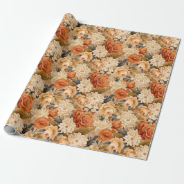 Papel De Regalo Flores de color beige y naranja quemado de época