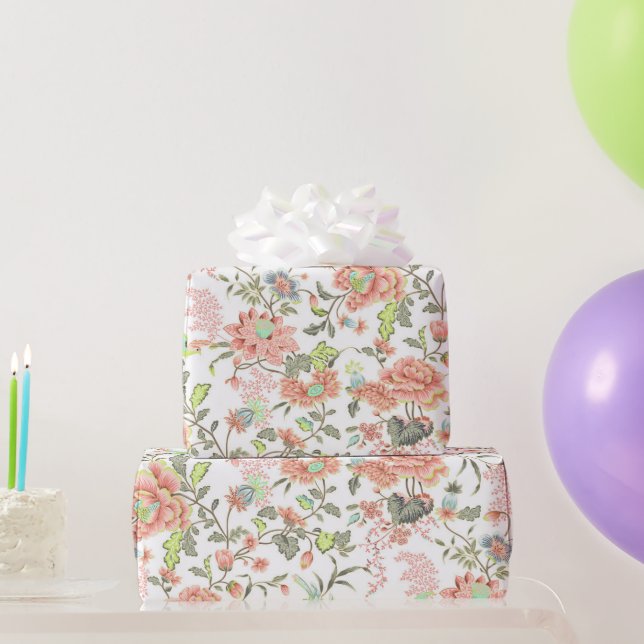 Papel De Regalo Flores de color con colibríes (Regalos de fiesta)