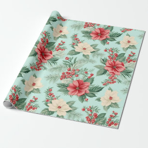 Papel De Regalo Flores de color de agua de Navidades blancos y roj
