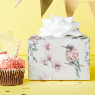 Papel De Regalo Flores de color rosa de novia y aves