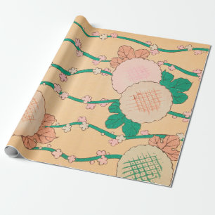Papel De Regalo Flores de color rosa Vinos verdes Retro de impresi