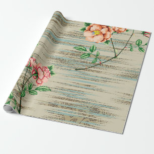 Papel De Regalo Flores de color rosa y naranja con hojas verdes
