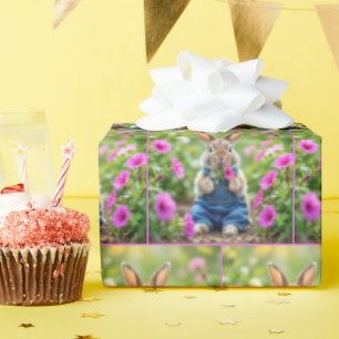 Papel De Regalo Flores de conejo comiendo Petunia rosada