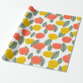 Papel De Regalo Flores de coral y oro