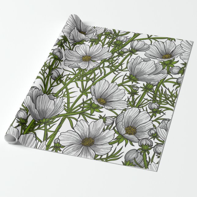 Papel De Regalo Flores de cosmos blancos (Desenrollado)