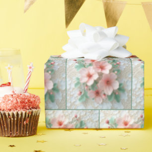 Papel De Regalo Flores De Cosmos Rosadas En Lace Blanco
