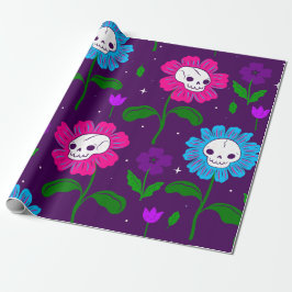Papel De Regalo flores de cráneo floral de halloween morado