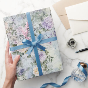 Papel De Regalo Flores de crema morada