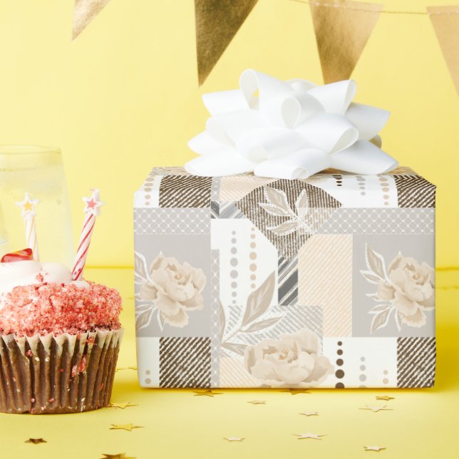 Papel De Regalo Flores de crema sobre blanco (Fiesta de cumpleaños )