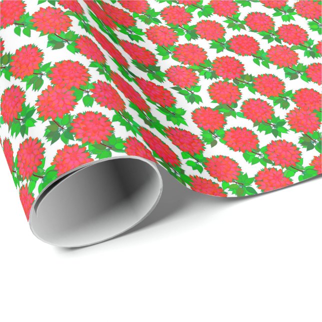Papel De Regalo Flores de Dahlia en rojo profundo (Esquina del rollo)