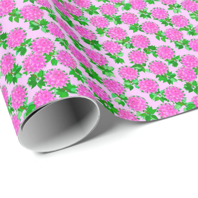 Papel De Regalo Flores de Dahlia en rosa profundo (Esquina del rollo)