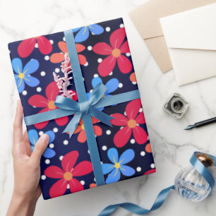 Papel De Regalo Flores De Daisy Sobre Puntos De Polka