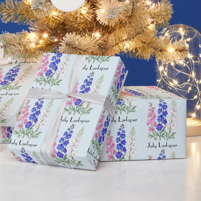 Papel De Regalo Flores de Delphinium de Julio (Vacaciones)