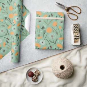 Papel De Regalo Flores de Diente de León Patrón Floral Naranja
