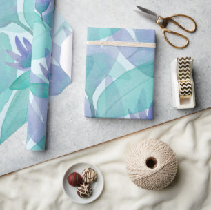 Papel De Regalo Flores de Ensueño de Acuarela Azul del Caribe