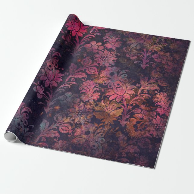 Papel De Regalo Flores de esténcil rosa en oscuro (Desenrollado)