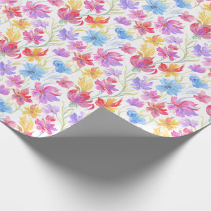 Papel De Regalo Flores de estilo acuarela abstracto rosa azul amar