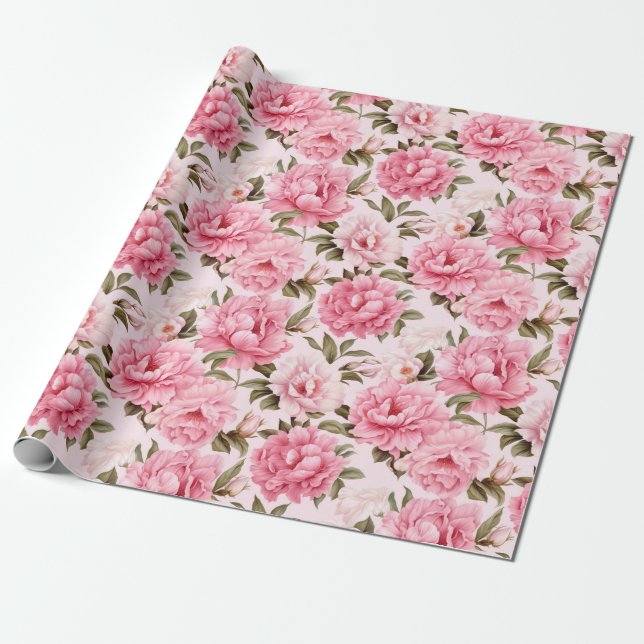 Papel De Regalo Flores de flor rosa pálido (Desenrollado)