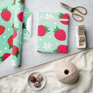 Papel De Regalo Flores de fresa roja Fiesta de cumpleaños para ell