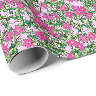 Papel De Regalo Flores de fucsia en un fondo rosa pálido