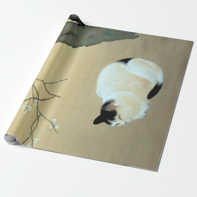 Papel De Regalo Flores de gato y ciruela Hishida Shunso (Desenrollado)