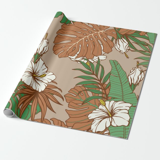 Papel De Regalo Flores de hibisco de piel de leopardo (Desenrollado)
