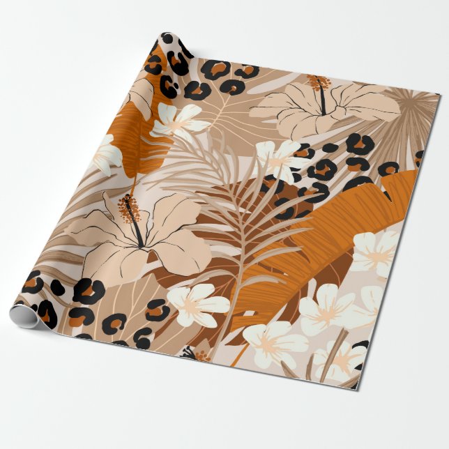 Papel De Regalo Flores de hibisco de piel de leopardo (Desenrollado)