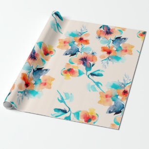 Papel De Regalo Flores de Hibiscus patrón de ilustracion acuarela