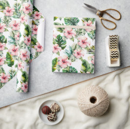 Papel De Regalo Flores de Hibiscus Tropical Rosa