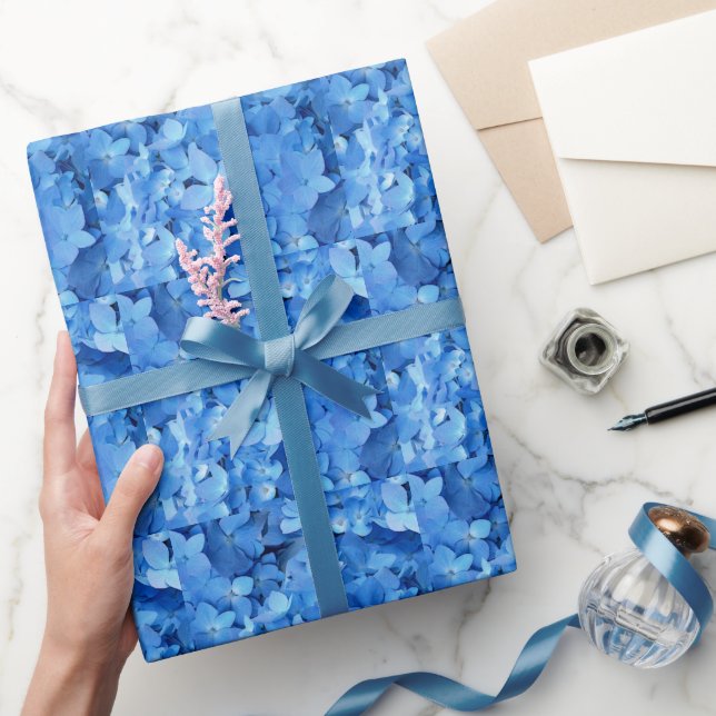 Papel De Regalo Flores De Hidrangea Azul Patentadas (Regalar)