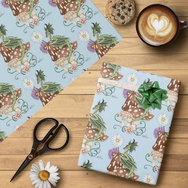 Papel De Regalo Flores de Hongo de Dragón de Fantasía Verde Capric (Subido por el creador)