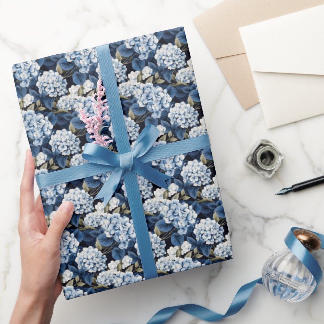 Papel De Regalo Flores de Hydrangea azules y elegantes (Regalar)