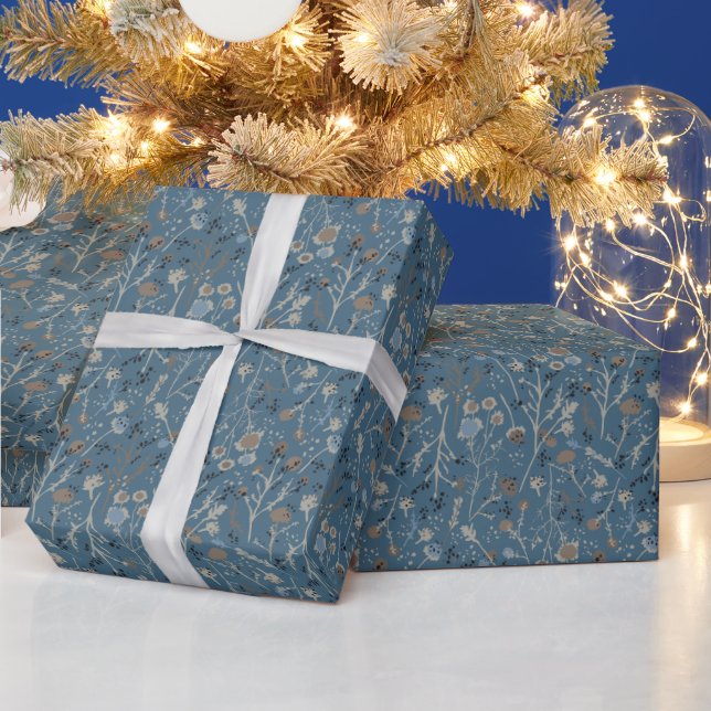 Papel De Regalo Flores de invierno azules (Vacaciones)