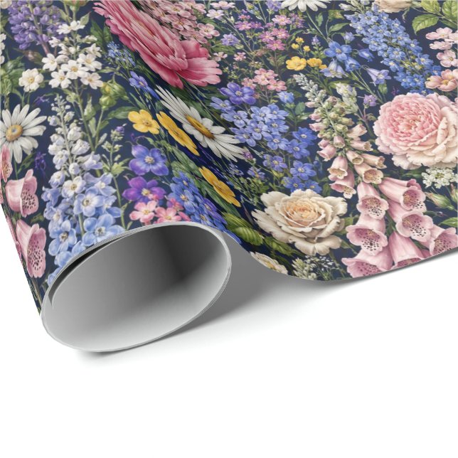 Papel De Regalo Flores de Jardín de Campo Natural (Esquina del rollo)